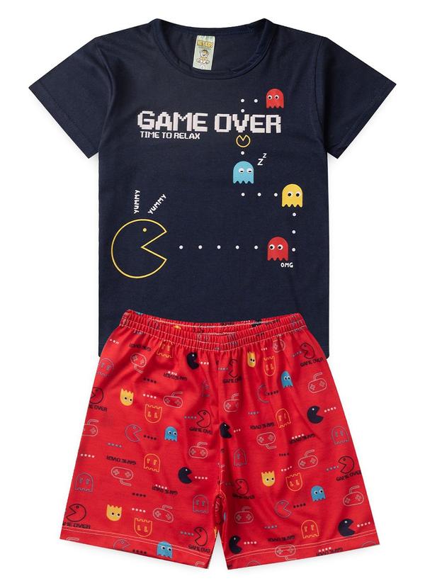 Vista 2 Pijama Masculino Verão Game Over Azul Atelie Da Crianca Atelie Da Crianca