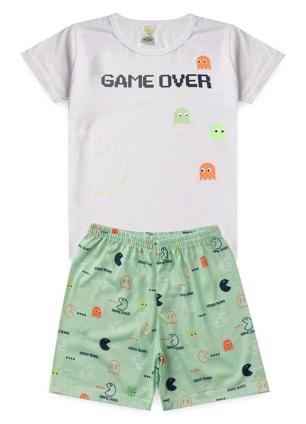Vista 2 Pijama Masculino Verão Game Over Branco Atelie Da Crianca Atelie Da Crianca