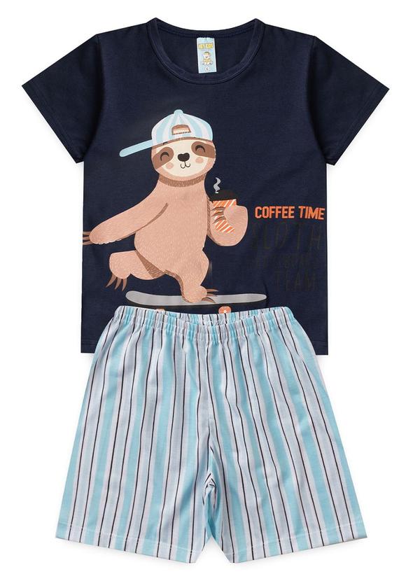 Vista 2 Pijama Masculino Verão Preguiça Skate Azul Atelie Da Crianca Atelie Da Crianca