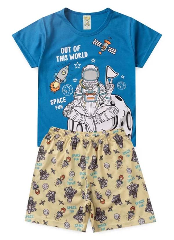 Vista 2 Pijama Masculino Verão Space Fun Azul Claro Atelie Da Crianca Atelie Da Crianca
