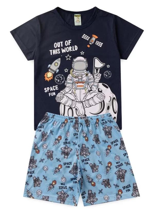 Vista 2 Pijama Masculino Verão Space Fun Azul Escuro Atelie Da Crianca Atelie Da Crianca