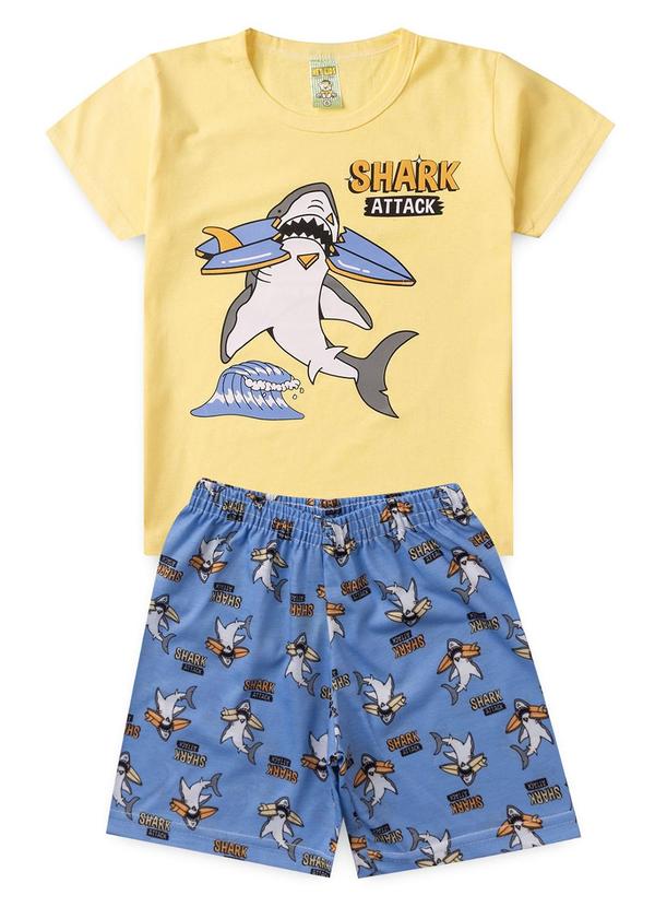 Vista 2 Pijama Masculino Verão Tubarão Amarelo Atelie Da Crianca Atelie Da Crianca