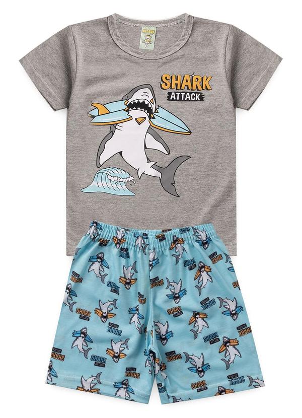 Vista 2 Pijama Masculino Verão Tubarão Cinza Atelie Da Crianca Atelie Da Crianca
