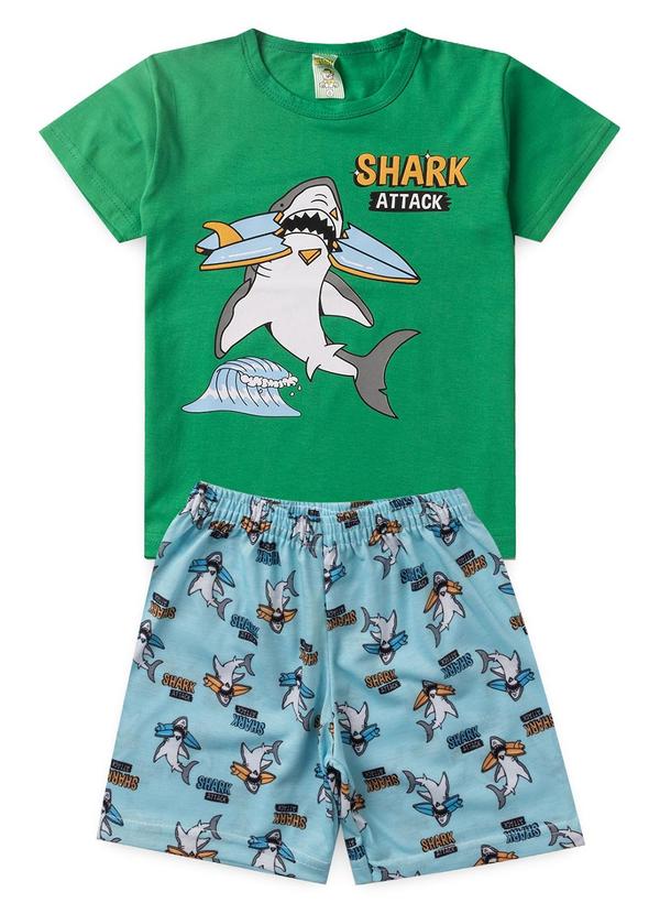 Vista 2 Pijama Masculino Verão Tubarão Verde Atelie Da Crianca Atelie Da Crianca