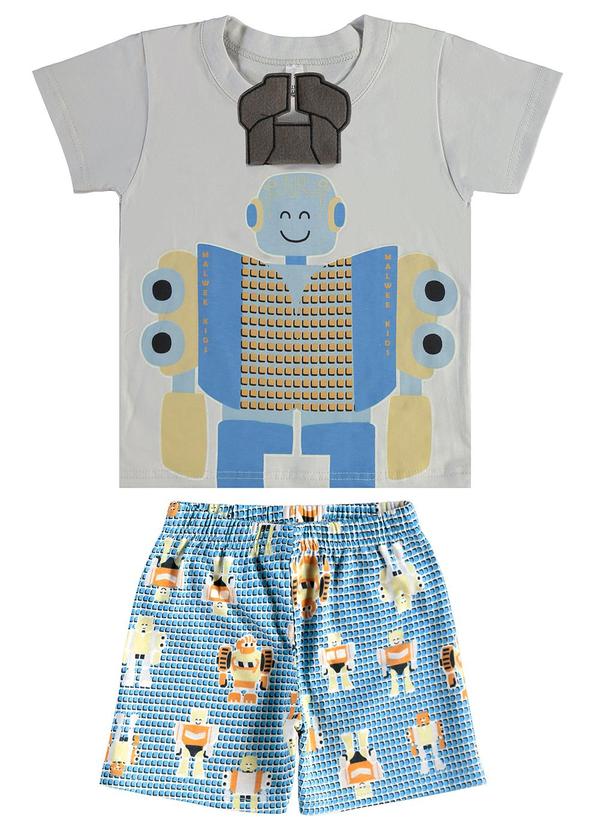 Vista 2 Pijama Robô que Brilha no Escuro Cinza Claro Malwee Kids Malwee Kids