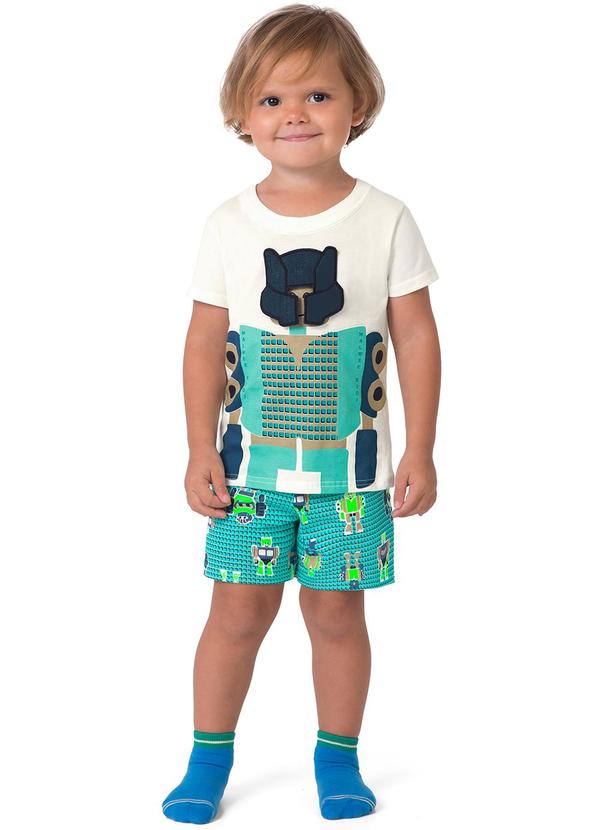 Vista 2 Pijama Robô que Brilha no Escuro Off White Malwee Kids Malwee Kids