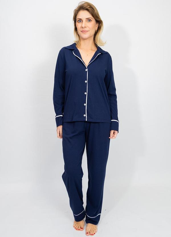 Pijama Americano Algodão Filete Azul Marinho