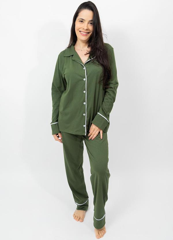 Vista 2 Pijama Americano Algodão Filete Verde Militar Piante Pijamas Piante Pijamas