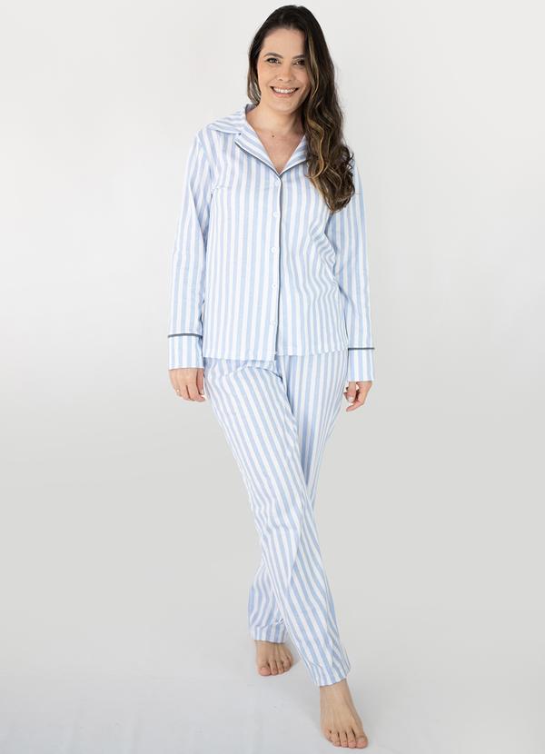 Vista 2 Pijama Americano Longo Algodão Amanda Azul Piante Pijamas Piante Pijamas