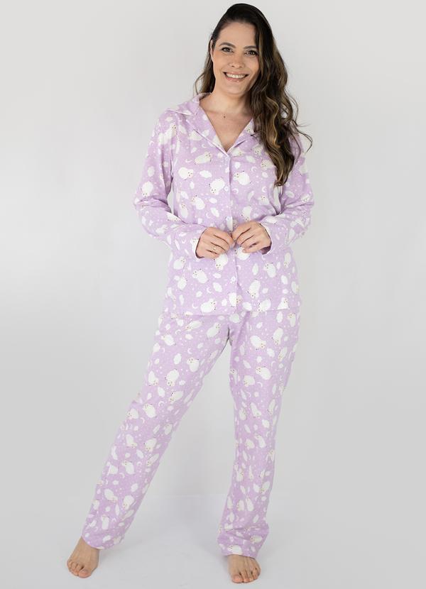Vista 2 Pijama Americano Longo Algodão Amanda Lilas Piante Pijamas Piante Pijamas