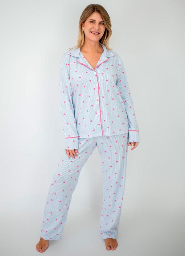 Pijama Americano Longo Amanda Listras Azul