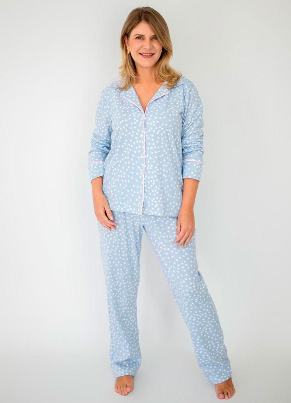 Pijama Americano Longo Amanda Poá Azul Claro