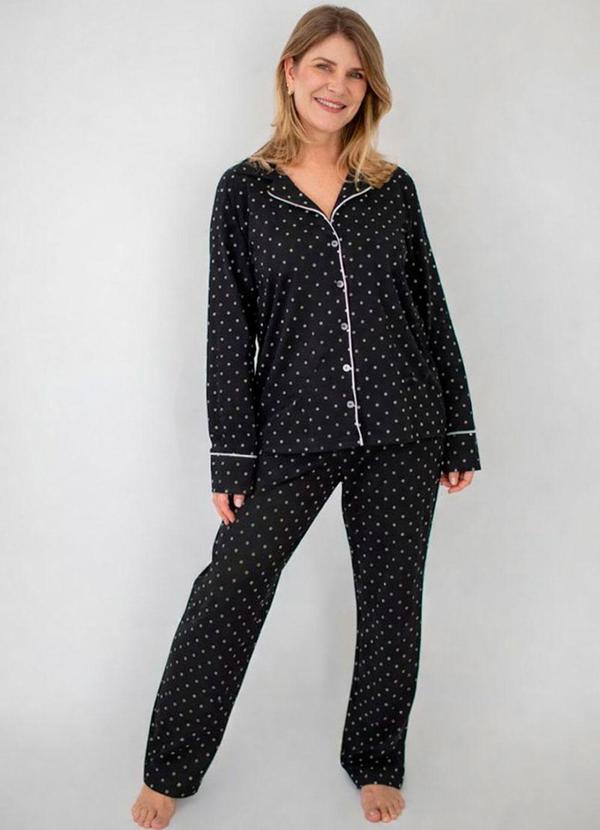Pijama Americano Longo Amanda Poá Preto