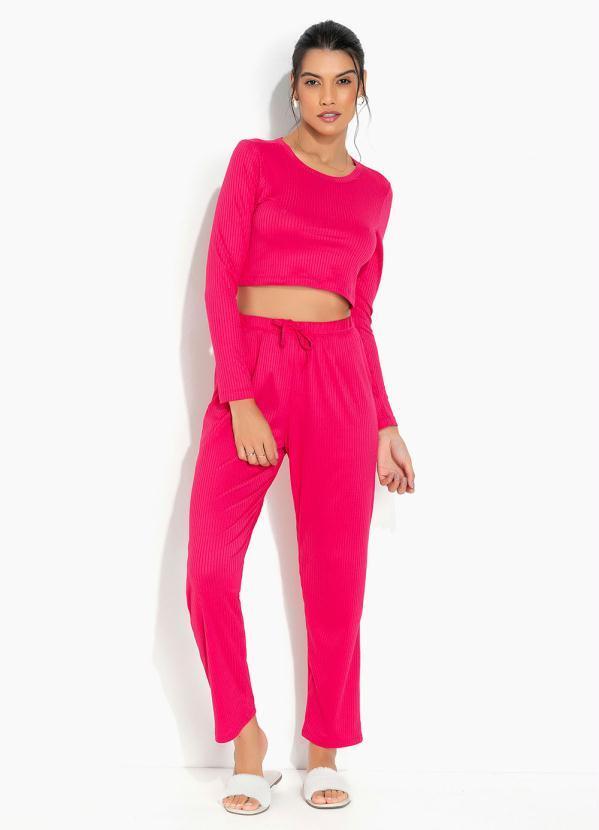Pijama Canelado Longo Pink