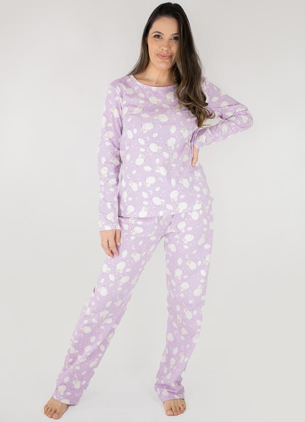 Vista 2 Pijama Feminino Básico Algodão Melissa Lilas Piante Pijamas Piante Pijamas