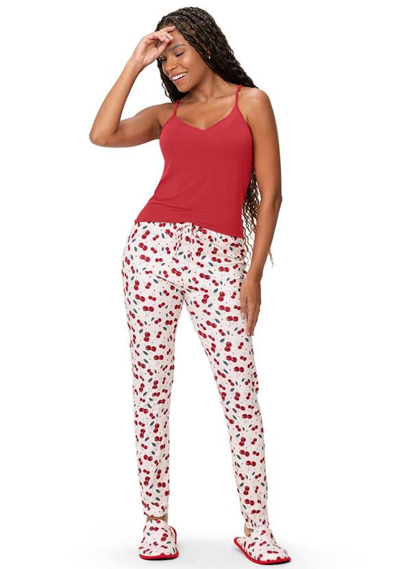 Pijama Feminino Blusa e Calça Decote Vermelho
