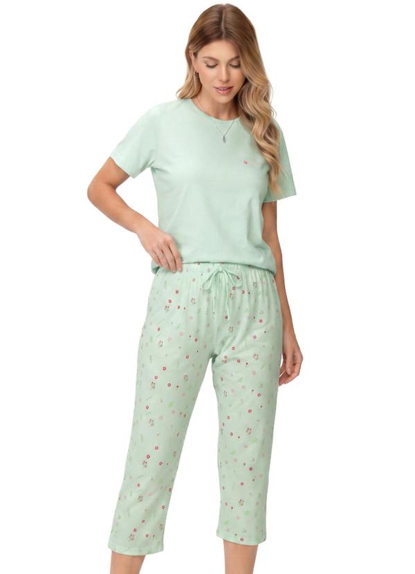 Pijama Feminino Blusa Manga Curta Verde