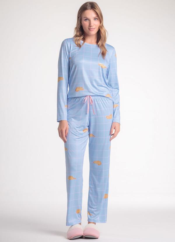 Pijama Feminino Manga Longa com Calça Azul