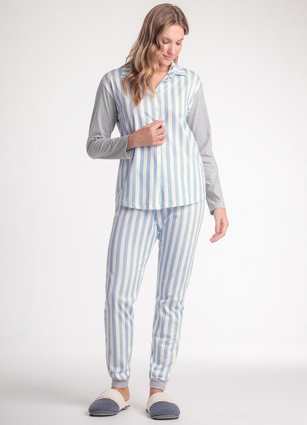 Pijama Feminino Manga Longa com Calça Azul
