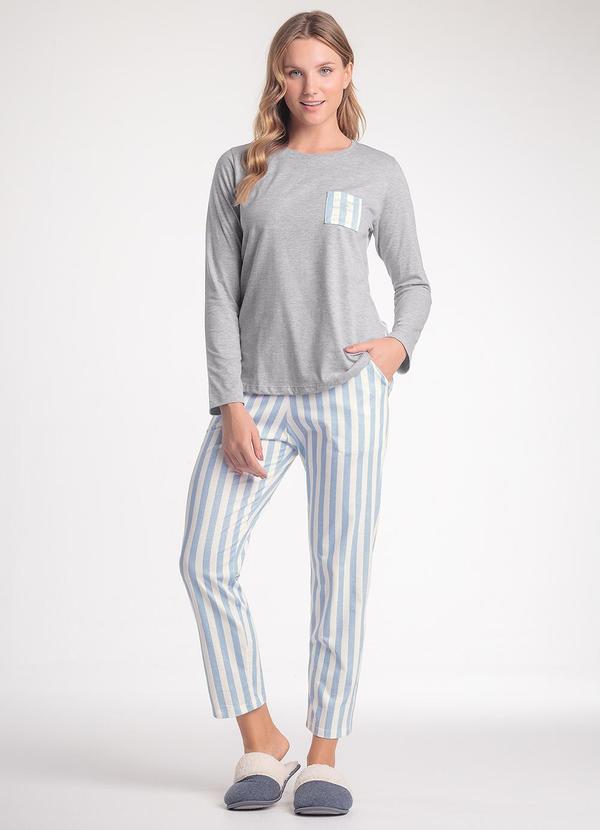 Pijama Feminino Manga Longa com Calça Azul