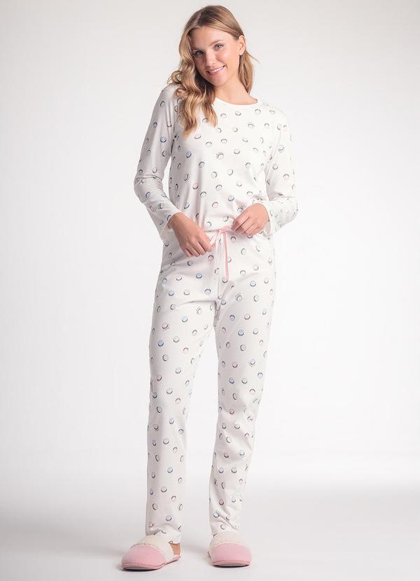 Pijama Feminino Manga Longa com Calça Off White