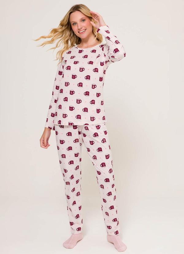 Pijama Feminino Manga Longa com Calça Rosa
