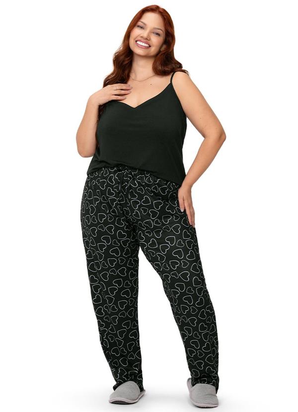 Pijama Feminino Plus Blusa e Calça Alças Preto