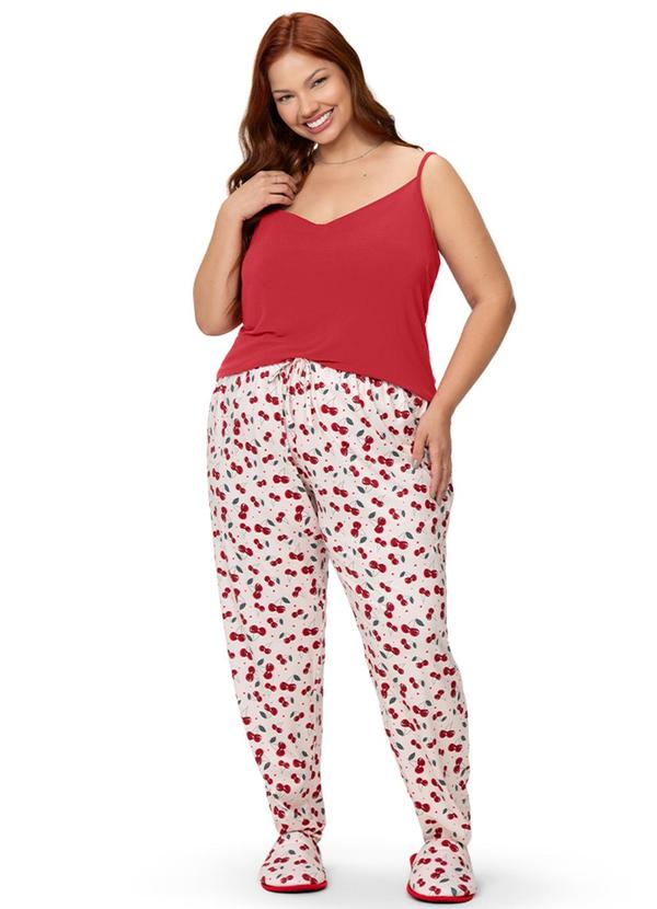 Pijama Feminino Plus Blusa e Calça Vermelho