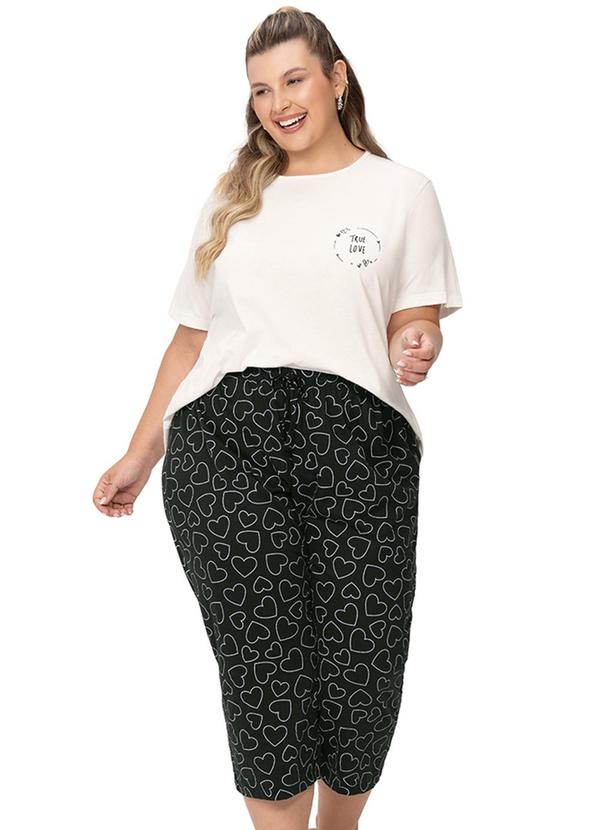 Pijama Feminino Plus Blusa Manga Curta Preto