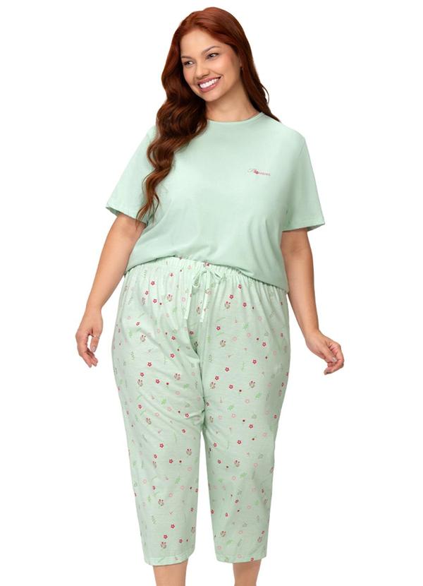 Pijama Feminino Plus Blusa Manga Curta Verde