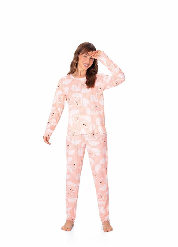 Pijama Flamingos Carrot em Malha Essence Rosê