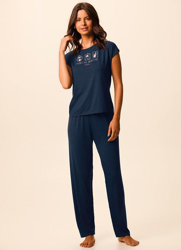 Pijama Longo Bubble Tea Azul Marinho