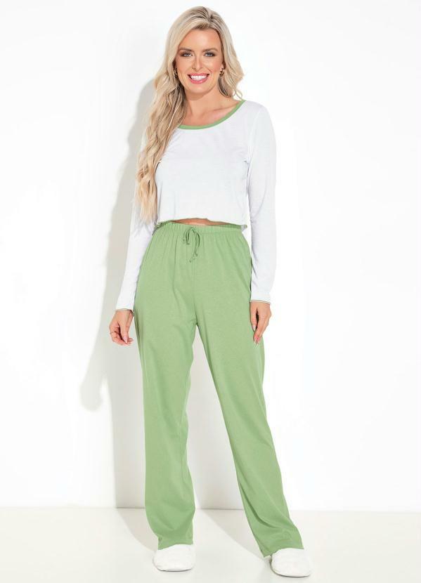 Pijama Longo com Estampa Branco e Verde