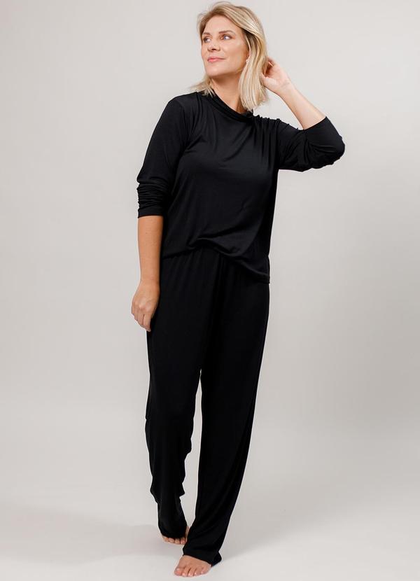 Vista 2 Pijama Longo com Gola Alta Viscolycra Preto Piante Pijamas Piante Pijamas