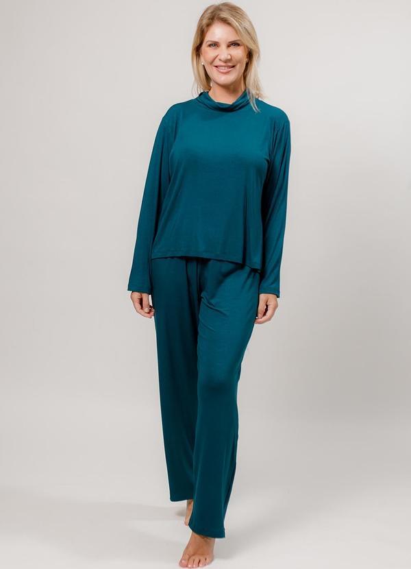 Vista 2 Pijama Longo com Gola Alta Viscolycra Verde Piante Pijamas Piante Pijamas