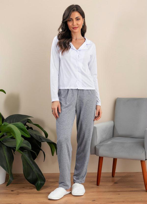 Pijama Longo com Gola Mescla