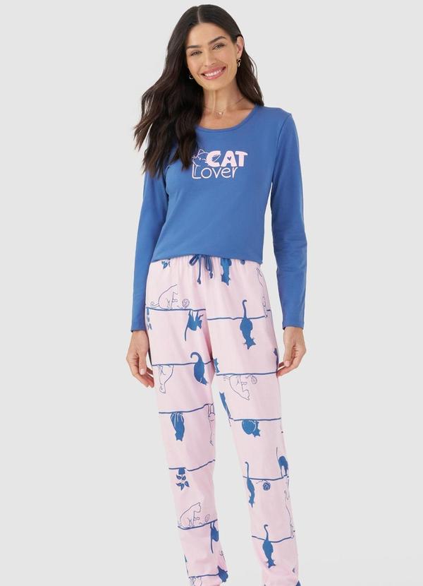 Pijama Longo Feminino Mensageira da Paz Azul