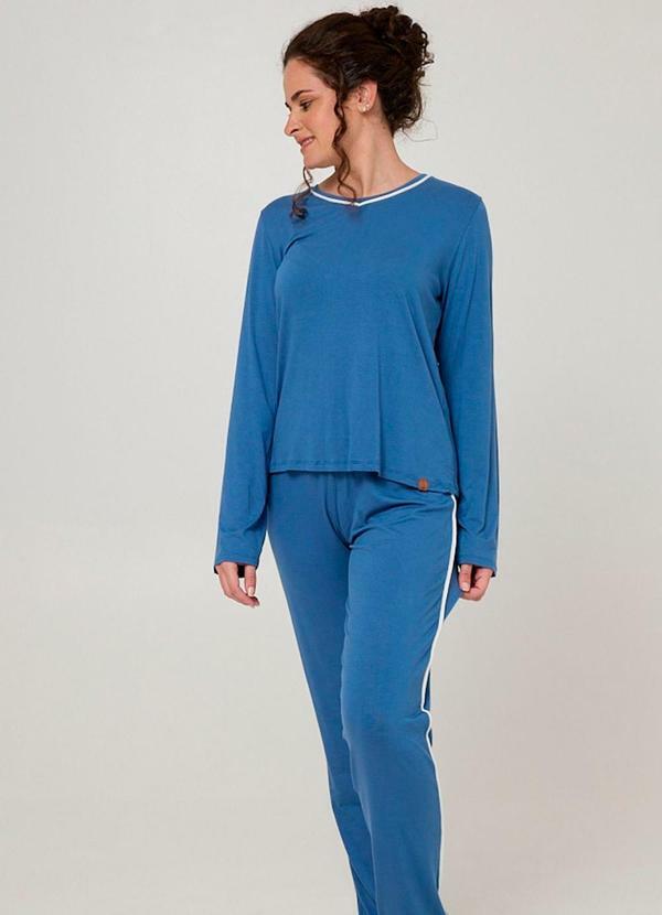 Pijama Longo Feminino Viscolycra Azul