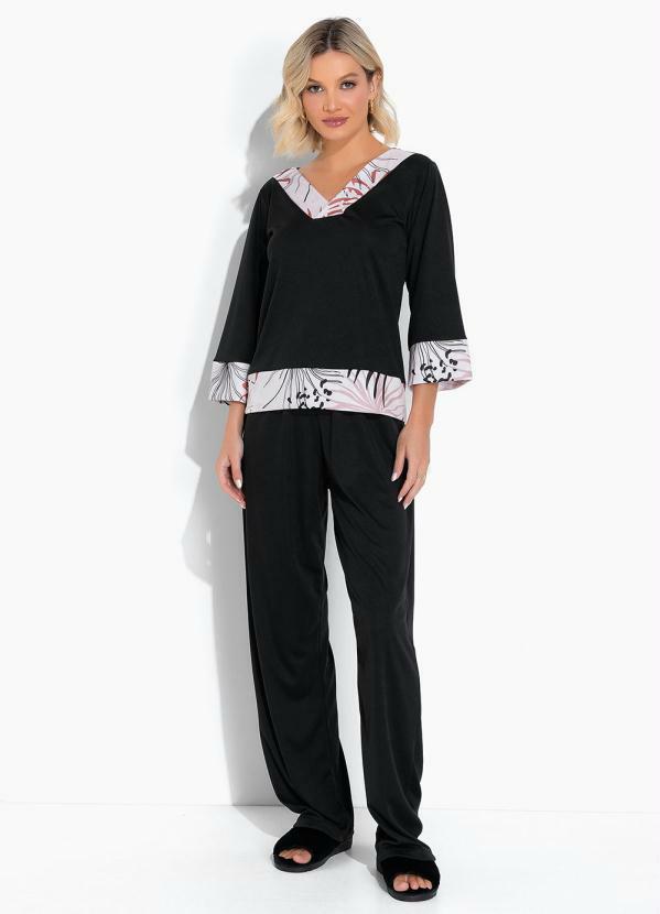 Pijama Longo Folhagem Bege