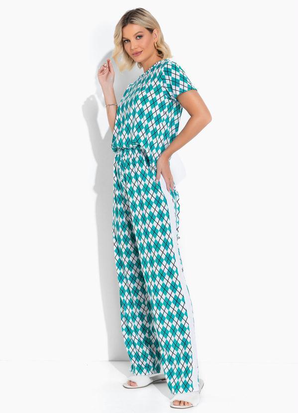 Pijama Longo Jussara Verde e Branco