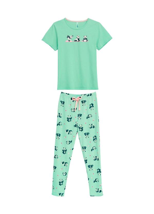 Pijama Longo Panda Verde Menta