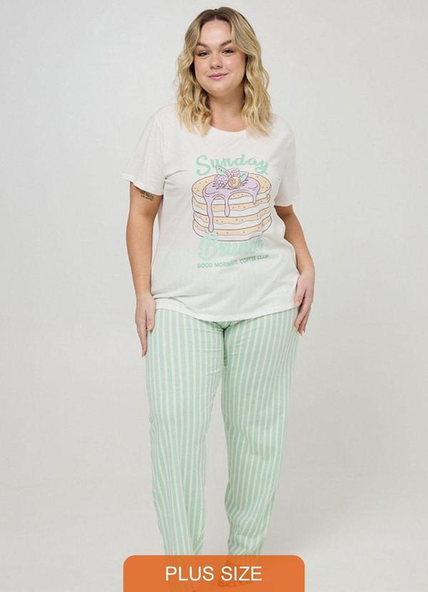 Pijama Longo Plus Feminino Meia Malha Verde