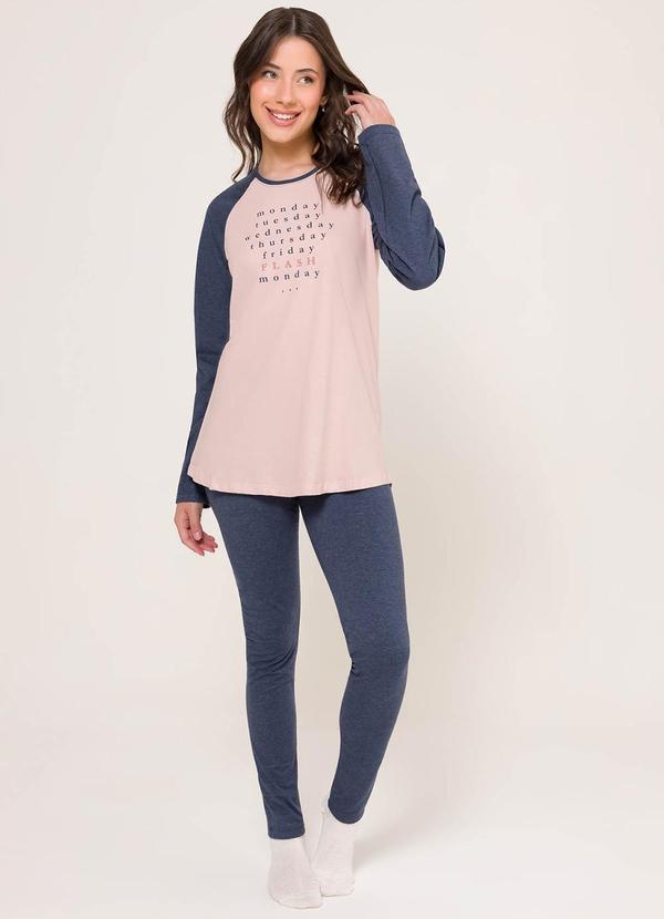 Pijama Manga Longa com Legging Rosa e Azul