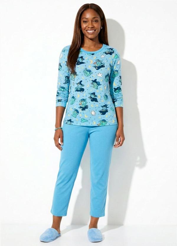 Pijama Manga Longa Suede Azul
