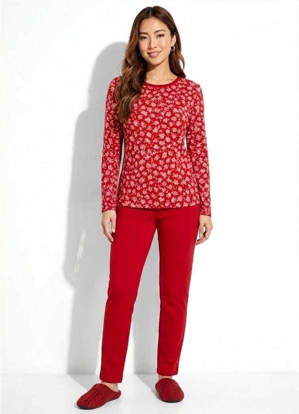 Pijama Manga Longa Suede Vermelho