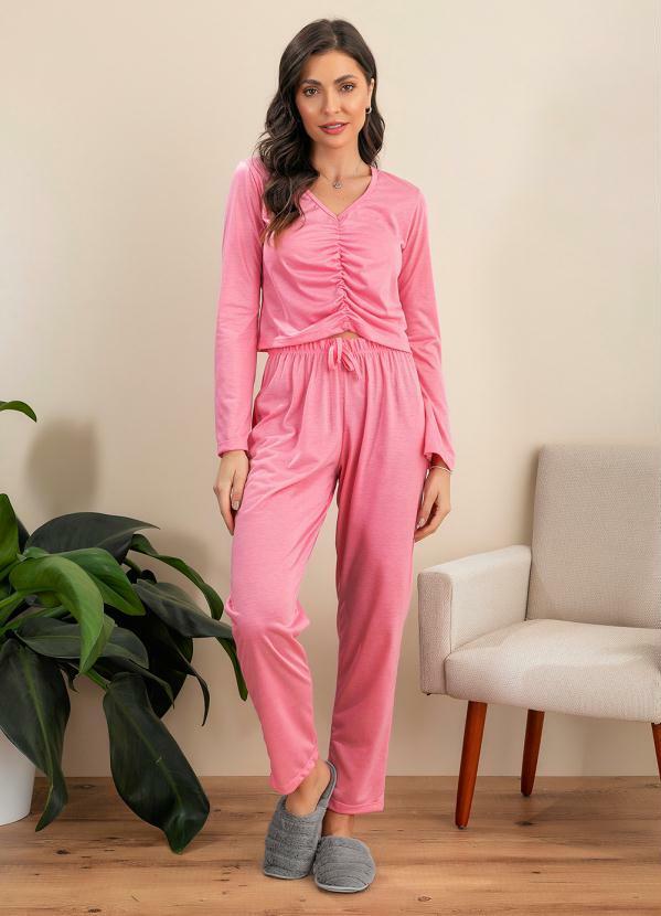 Vista 2 Pijama Rosa em Malha de Poliéster Alma Dolce Alma Dolce