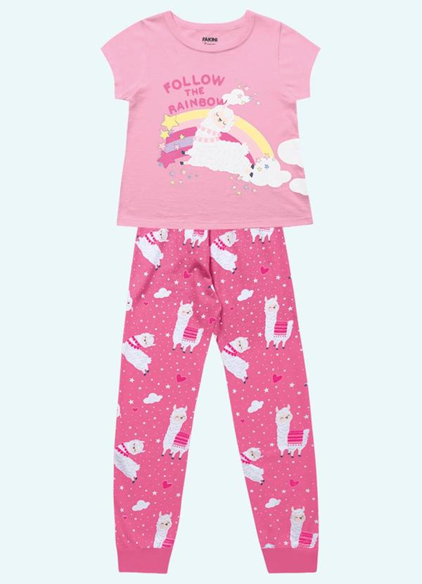 Vista 2 Conjunto Pijama Blusa e Calca Rosa Fakini Kids Fakini Kids