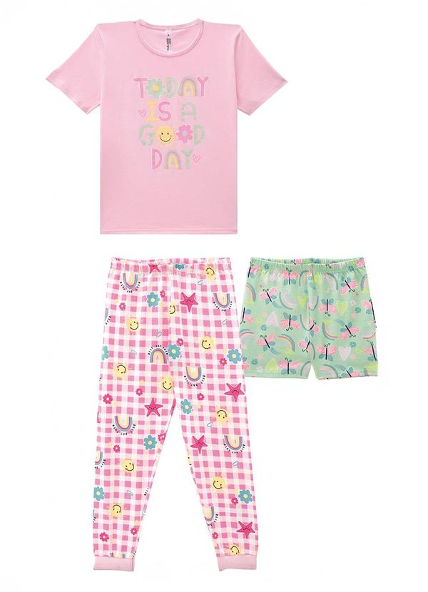 Pijama 3 Peças Brilha no Escuro Rosa Claro