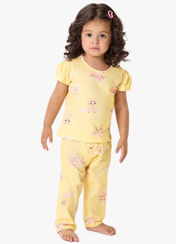 Pijama Blusa com Calça Infantil Amarelo