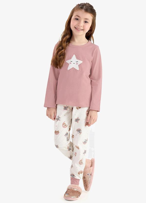 Pijama Cotton em Meia Malha Rosa